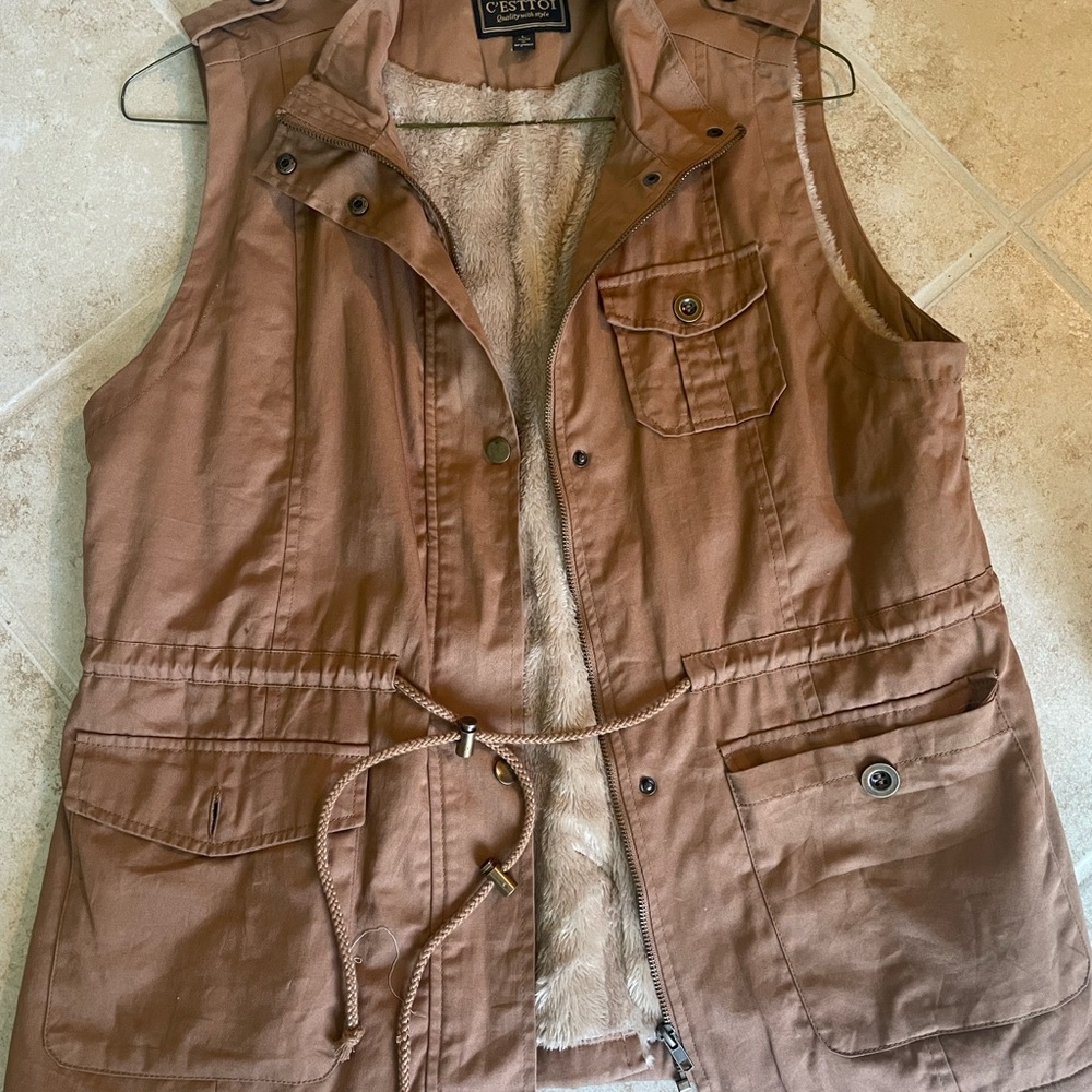 Boutique, Tan vest, fur lined, and draw strings